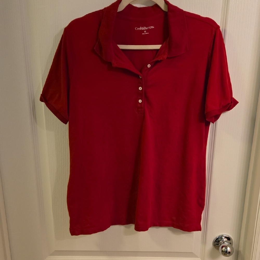 Croft & Barrow Women's Red Button Down Shirt Polo Shirt EUC